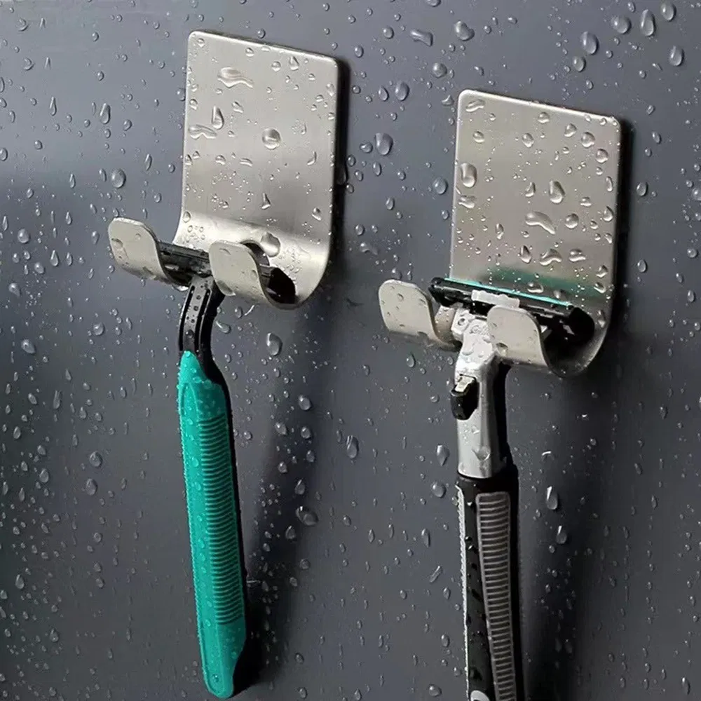 Color: Silver - Punch-free Razor Holder, Storage Hook, Space Aluminum Multi-purpose Bathroom Accessories