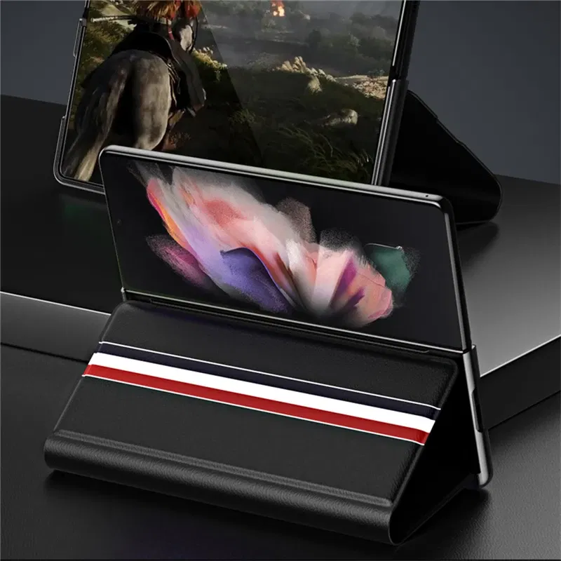 Color: green, Material: aluminum - Leather Wallet Function Case for Samsung Galaxy Z Fold 6 5 3 2 fold6 fold5 Fold4 Fold 4 5G Fold3 Fold2 Full Protection Bag Cover