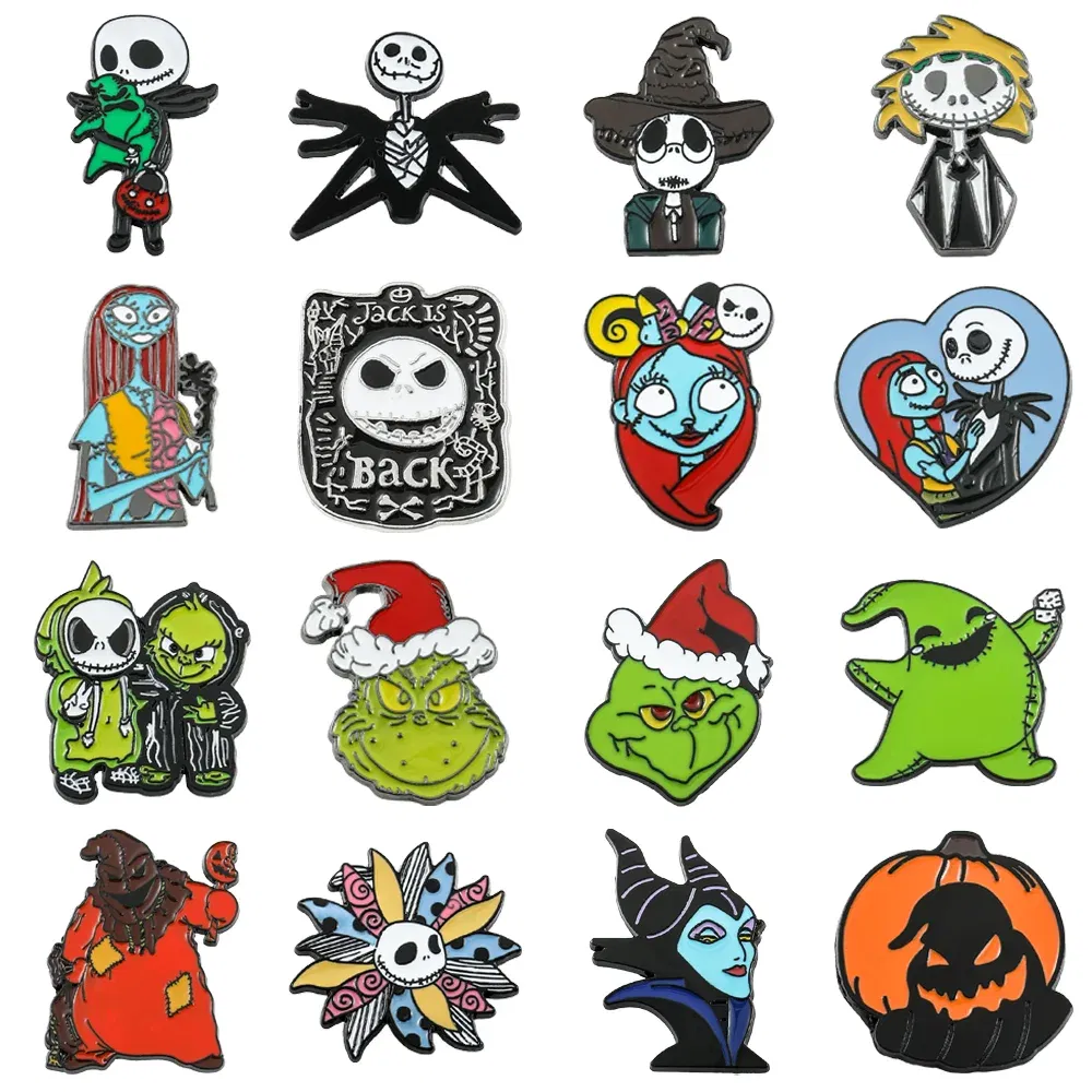 Metal color: Gold-color, Ships From: CHINA - Disney The Nightmare Before Christmas Enamel Pin Cartoon Figure Sally Jack Skellington Metal Badge Brooch Kawaii Accessories