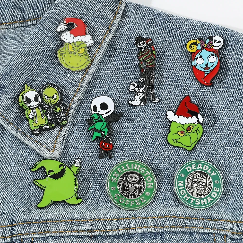 Metal color: Gold-color, Ships From: CHINA - Disney The Nightmare Before Christmas Enamel Pin Cartoon Figure Sally Jack Skellington Metal Badge Brooch Kawaii Accessories