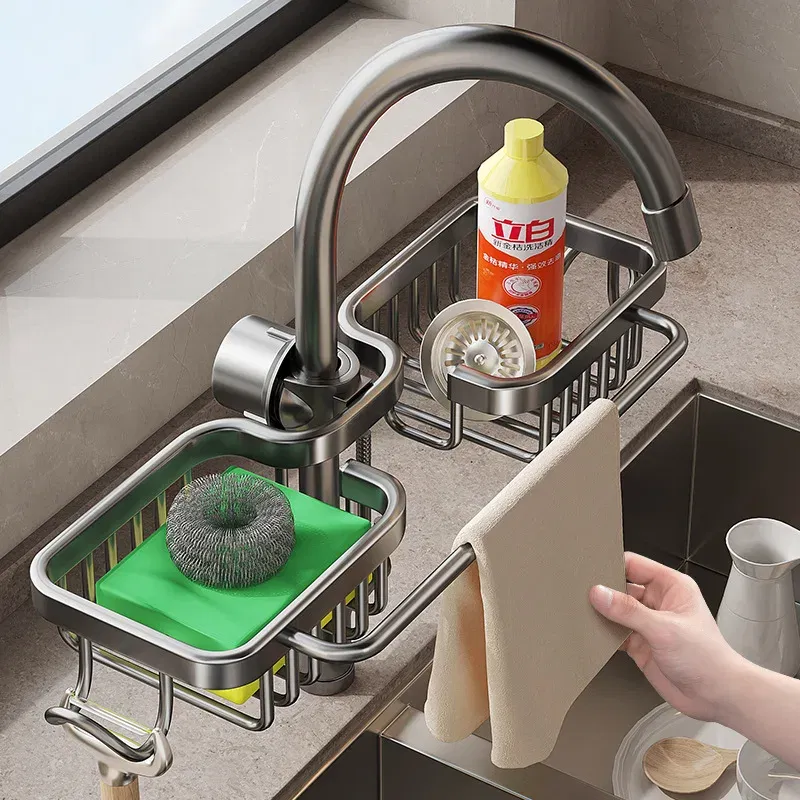 Color: light green - New Rust-proof Kithen Faucet Drainer Rack Sponge Towel Holder Shelf Bathroom Soap Organizer Stand Sink Accessories Storage Stand
