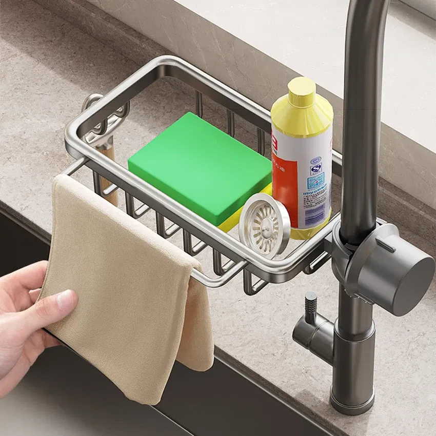 Color: light green - New Rust-proof Kithen Faucet Drainer Rack Sponge Towel Holder Shelf Bathroom Soap Organizer Stand Sink Accessories Storage Stand