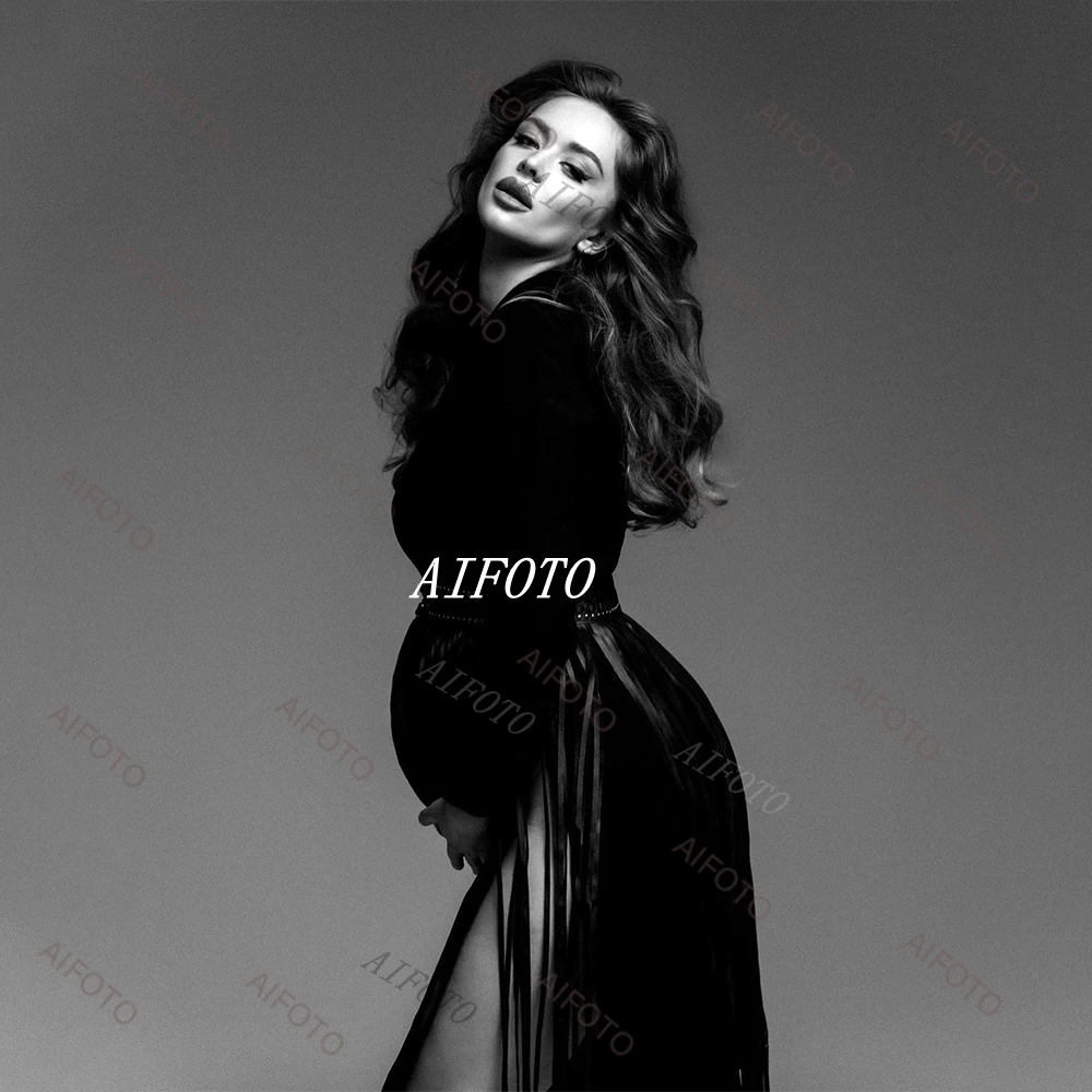 Color: WHITE, Maternity Size: L - Black Women's Suit Pregnancy Photoshoot Clothes Chic Outerwear Long Tassel Buckle Waist Belt Blazer Maternity Photography Outfit