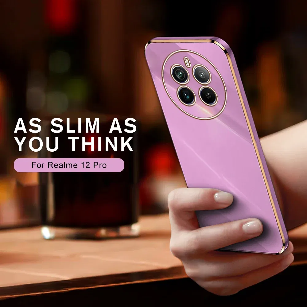 Material: Aluminum, Color: Black - Realmi 12 Pro Plus 5G Case New Straight Edge Electroplating TPU Soft Cover For Realme 12 Pro+ 5G Protect Lens Shockproof Coque