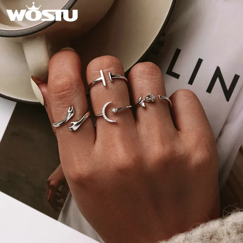 Gem Color: Lemon yellow, Ships From: CHINA - WOSTU Real 925 Sterling Silver Open Ring Finger Adjustable Size Wedding Rings For Women Engagement Fashion Silver Jewelry Gift