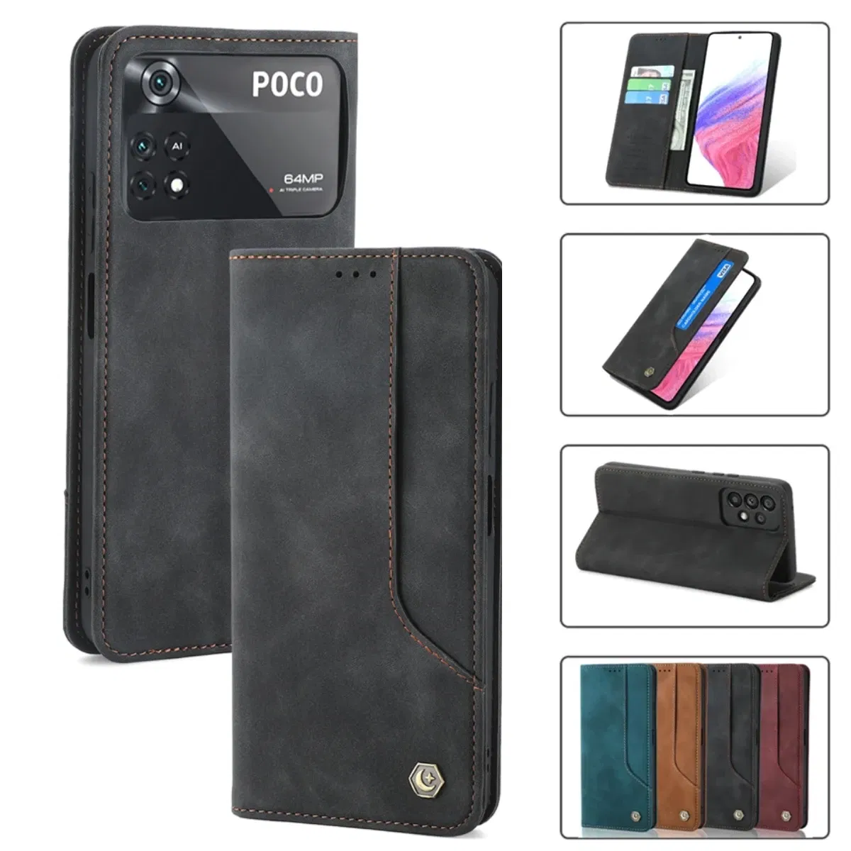 Color: Dark Brown, Material: Genuine Leather - Flip Leather Case For Xiaomi Mi 13 12T 11T 10T 11 12 Lite Pro 5G Poco F5 X5 Pro M6 M5S M4 F4 F3 X3 X4 GT Magnet Wallet Cover