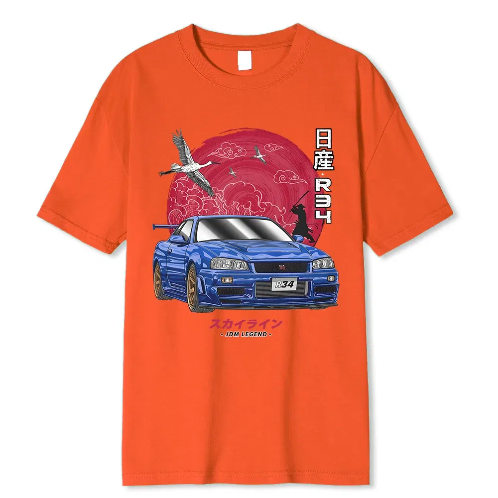 Color: GRAY, Size: XXXL - Cotton Initial D T Shirt Men Women Harajuku Aesthetic Oversize T-Shirt Funny JDM LEGEND Car Tshirt Nissan Skyline R34 Tee Shirt
