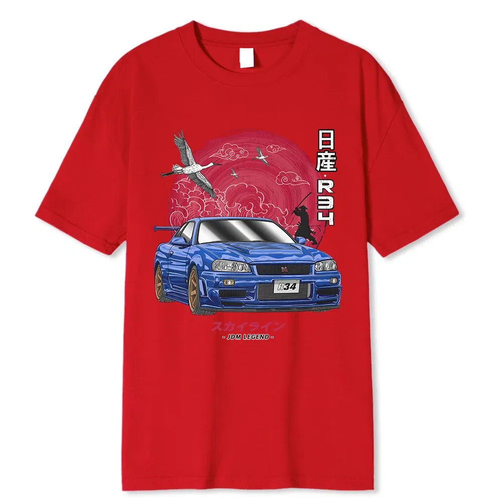 Color: GRAY, Size: XXXL - Cotton Initial D T Shirt Men Women Harajuku Aesthetic Oversize T-Shirt Funny JDM LEGEND Car Tshirt Nissan Skyline R34 Tee Shirt