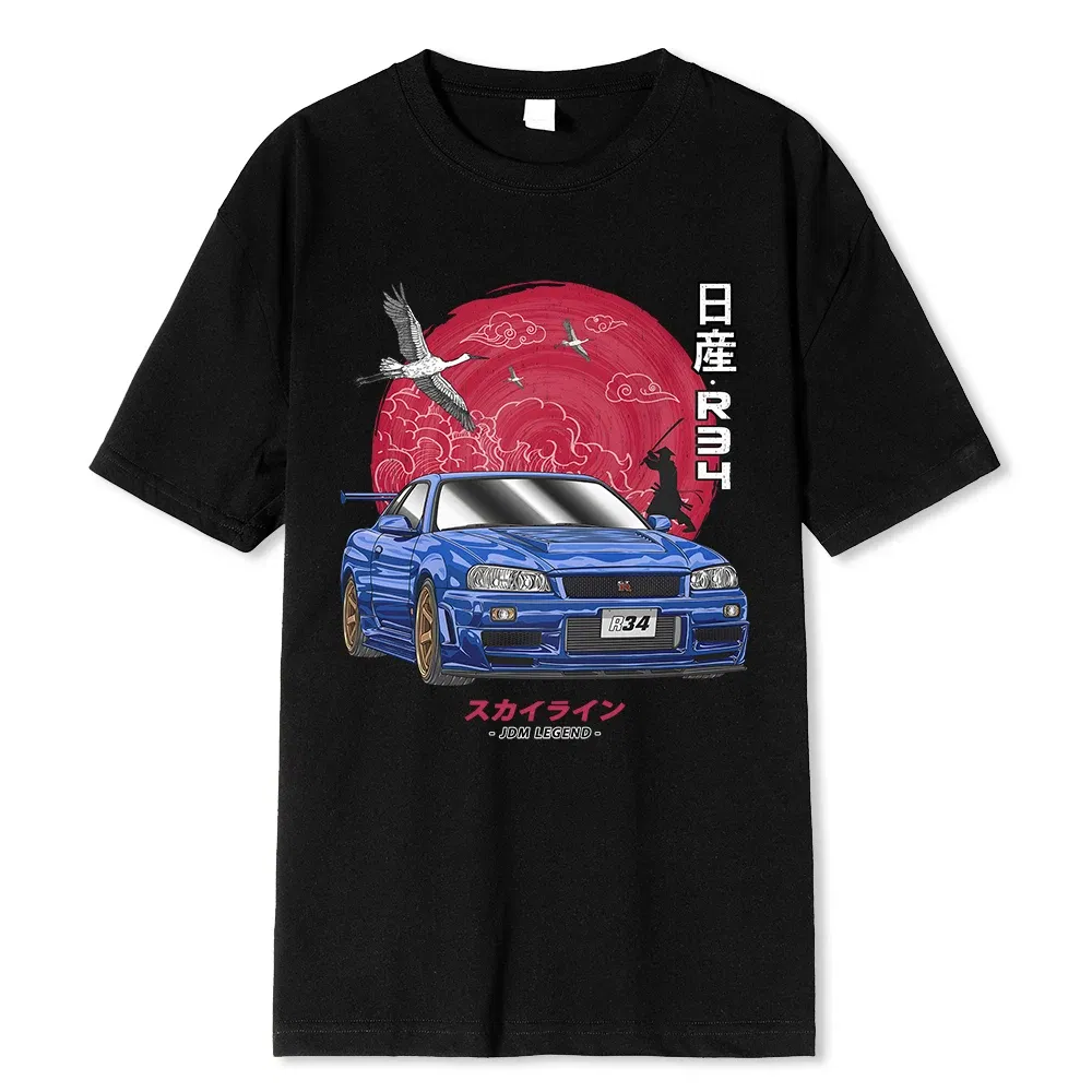 Color: GRAY, Size: XXXL - Cotton Initial D T Shirt Men Women Harajuku Aesthetic Oversize T-Shirt Funny JDM LEGEND Car Tshirt Nissan Skyline R34 Tee Shirt
