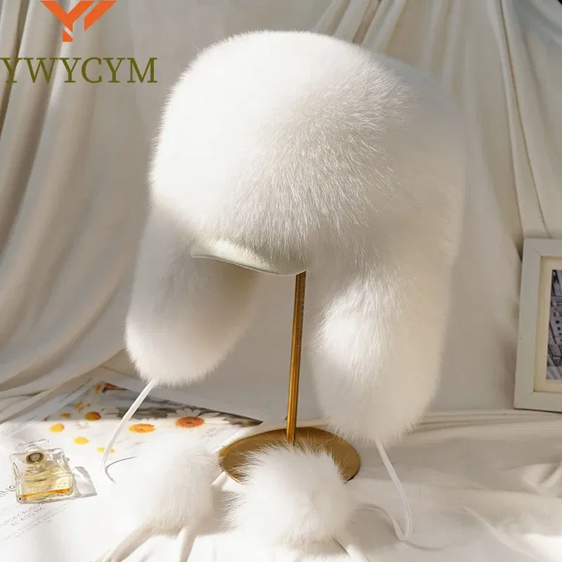 Color: black, Hat Size: One Size - Real Fur 100% Fox Skin Russian Businessmen Pilot Bombers Full Mao Men's hat Ushanka Winter Ear Guard Hat Raccoon Fur Beanie hat