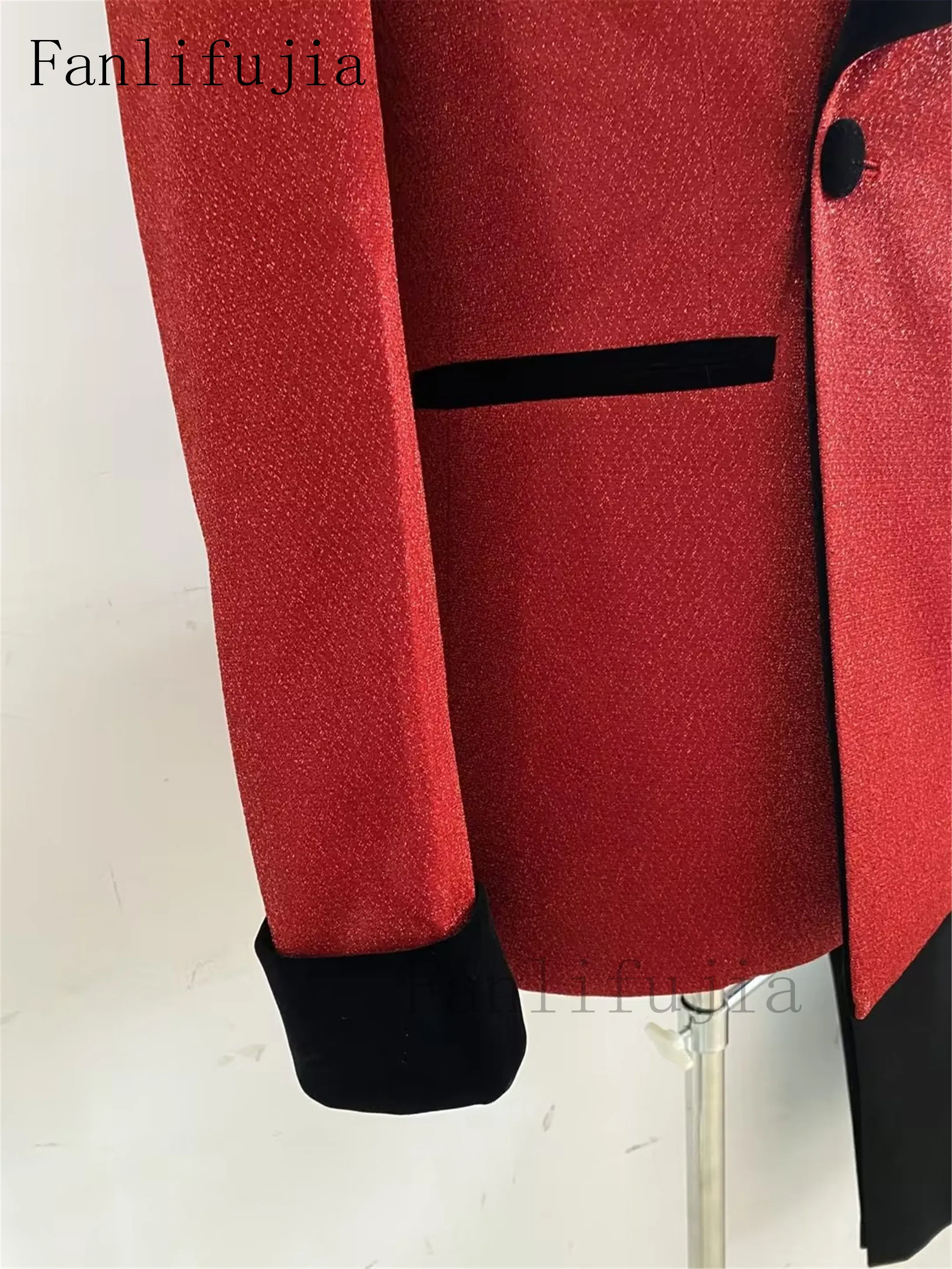 Color: Gold, Size: L - Fanlifujia Luxury Red Glitter Suits Men Groom Wedding Tuxedo Double Breasted Blazer Formal Evening Party Prom Dress 2 Pieces Set
