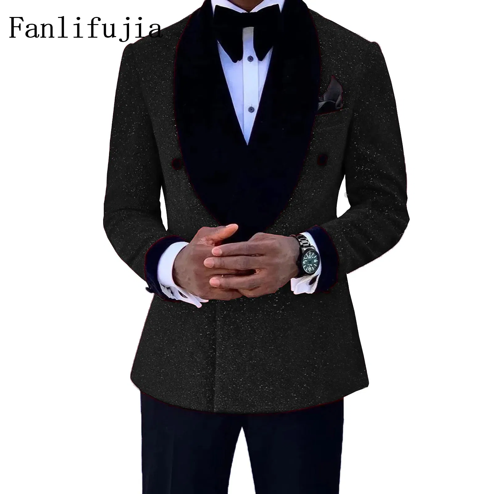 Color: Gold, Size: L - Fanlifujia Luxury Red Glitter Suits Men Groom Wedding Tuxedo Double Breasted Blazer Formal Evening Party Prom Dress 2 Pieces Set