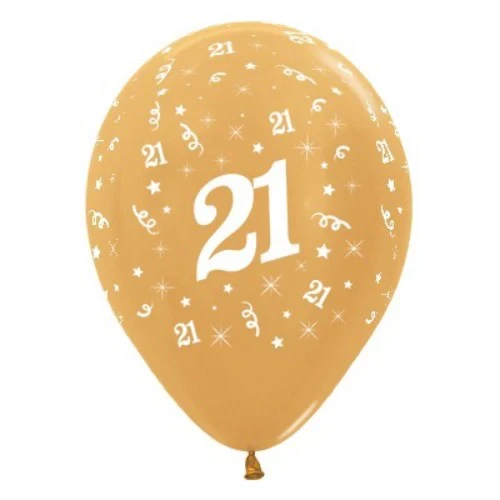 Balloons Age 21 Gold Metallic Pearl  - Pack of 25