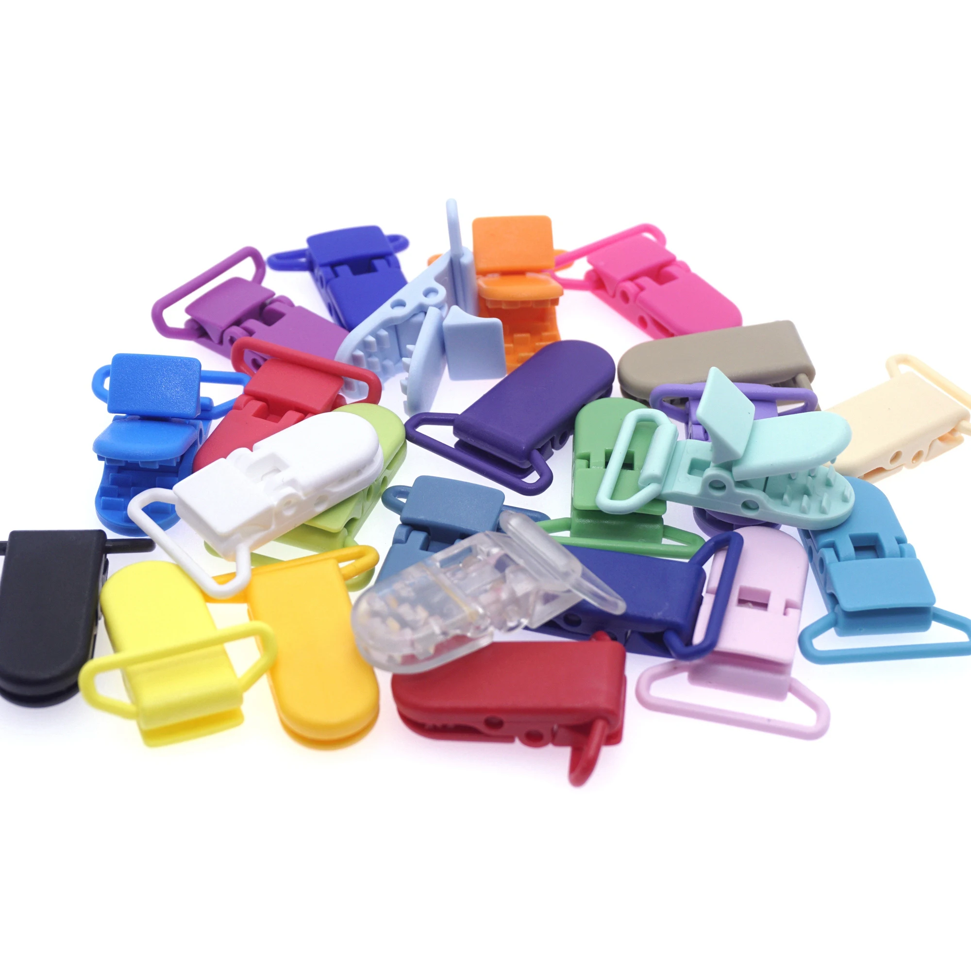 Color: DEEP BLUE - 48Pcs Eco-friendly Plastic Baby Pacifier Clips Holder Mix Colors Dummy Soother Bib Suspender Clip Transparent 25MM Free Shipping