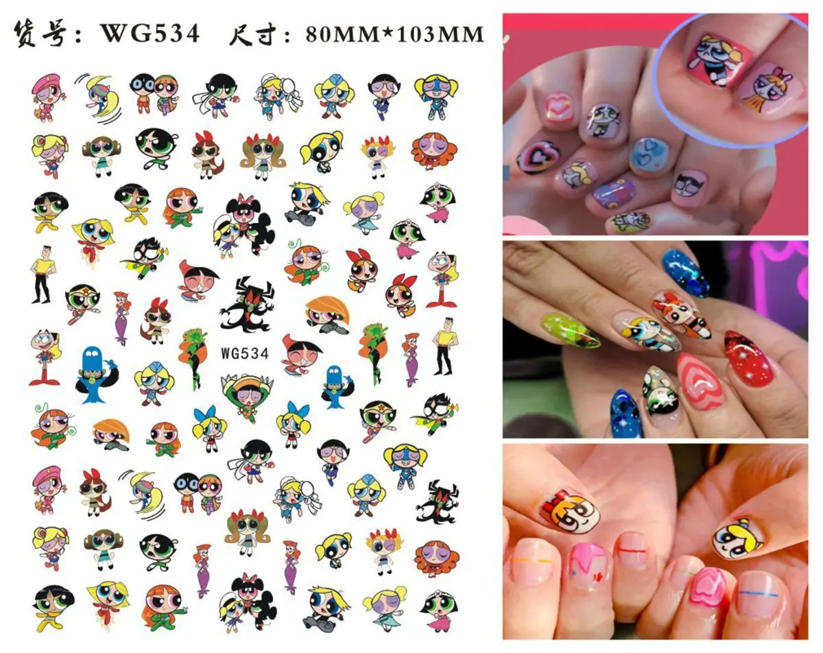 Color: plum - 1PCS Big Eyes Girl 3D Adhesive Nail Art Sticker Pikachu Lilo and Stitch Cartoon Nail Sticker Nail Decal Nail Art Decoration