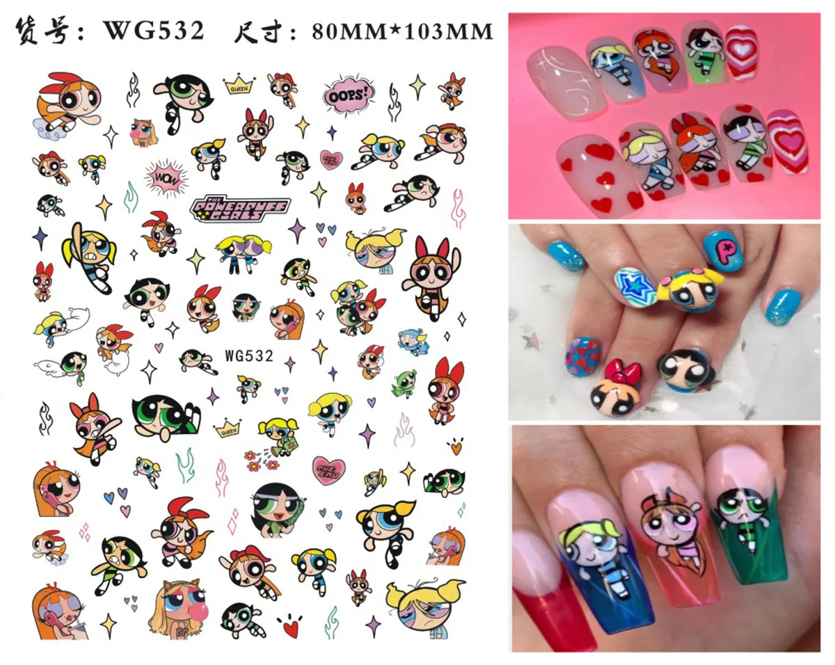 Color: plum - 1PCS Big Eyes Girl 3D Adhesive Nail Art Sticker Pikachu Lilo and Stitch Cartoon Nail Sticker Nail Decal Nail Art Decoration