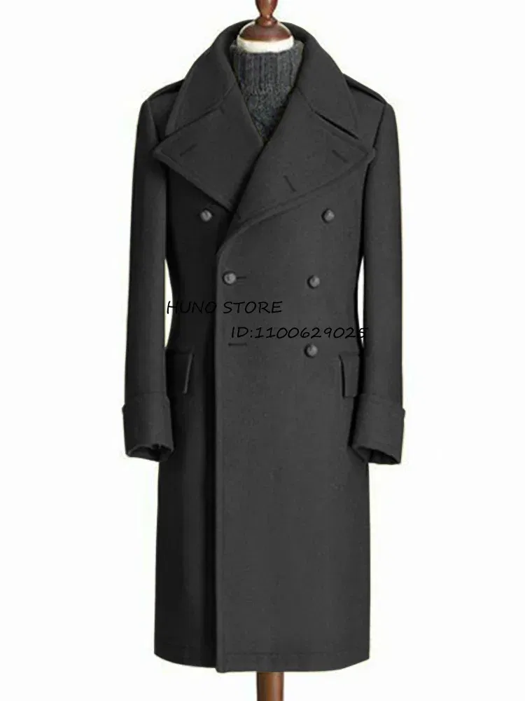 Color: black, Size: S - Windbreak Men's Jacket Wool Long Coat Lapel Double Breasted Men's Trench Coats Windbreakers Jackets Man Winter 2023 Martens Male