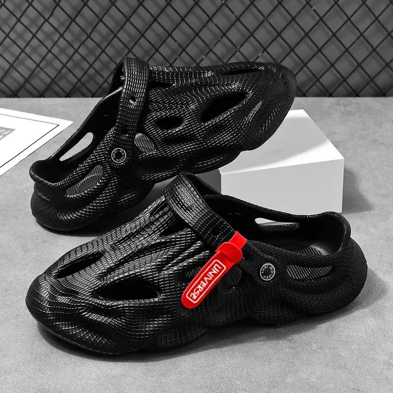Color: GRAY, Shoe Size: 40 - Summer Men's Clogs Sandals Lightweight Breathable Anti-slip Beach Slippers Men Outdoor Slippers Clogs Anti-slip Beach Slippers