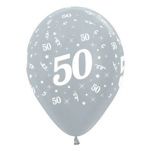 Balloons Age 50 Silver Metallic Pearl  - Pack of 25