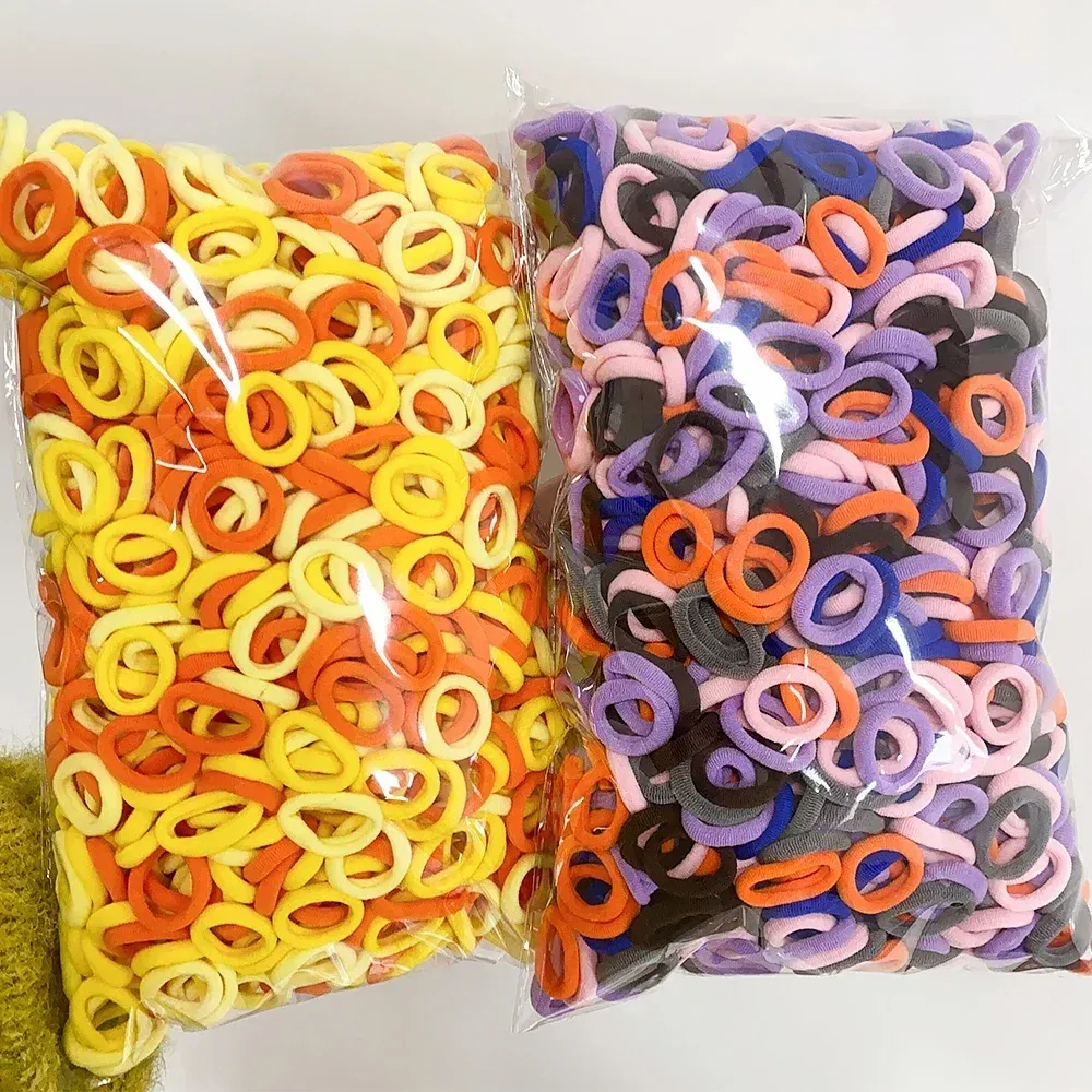 Color: Yellow - 100PCS Colorful Basic Nylon Ealstic Hair Ties for Girls Ponytail Hold Scrunchie Rubber Band Kid Fashion Hair Accessories
