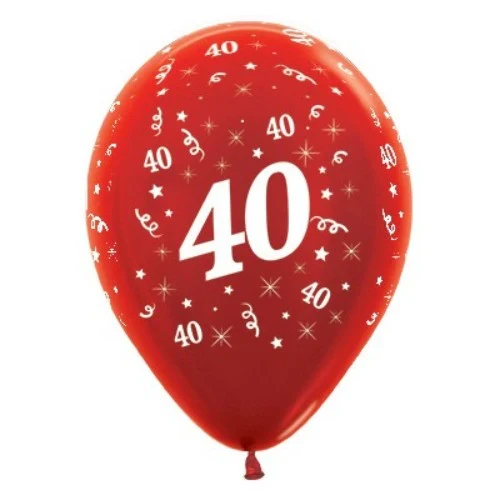 Balloons Age 40 Red Metallic Pearl  - Pack of 25