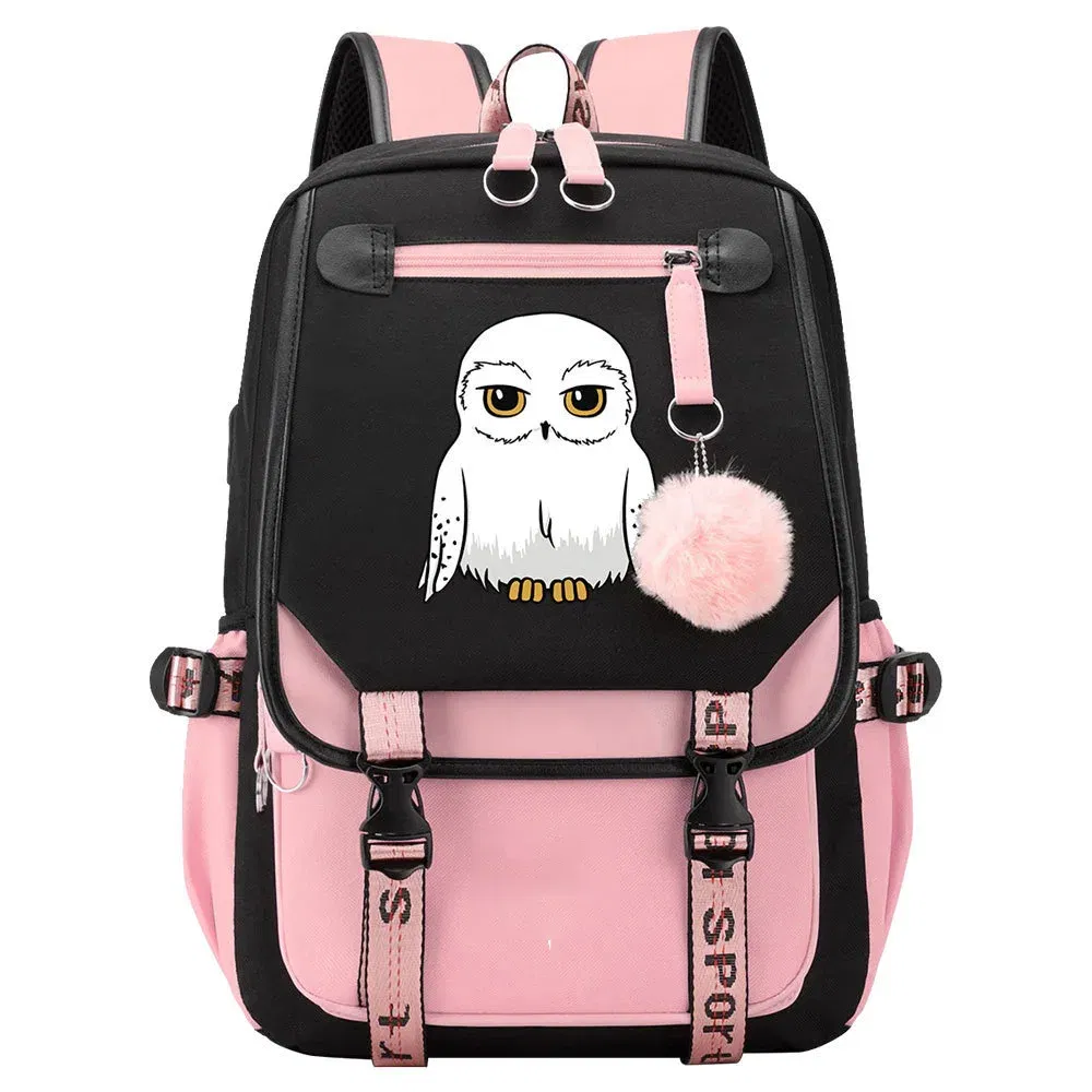Color: Blue - Anime Hedwig Night Owl Backpack Nylon School Book Student Travel Bags Laptop Casual USB Port Messenger Bag