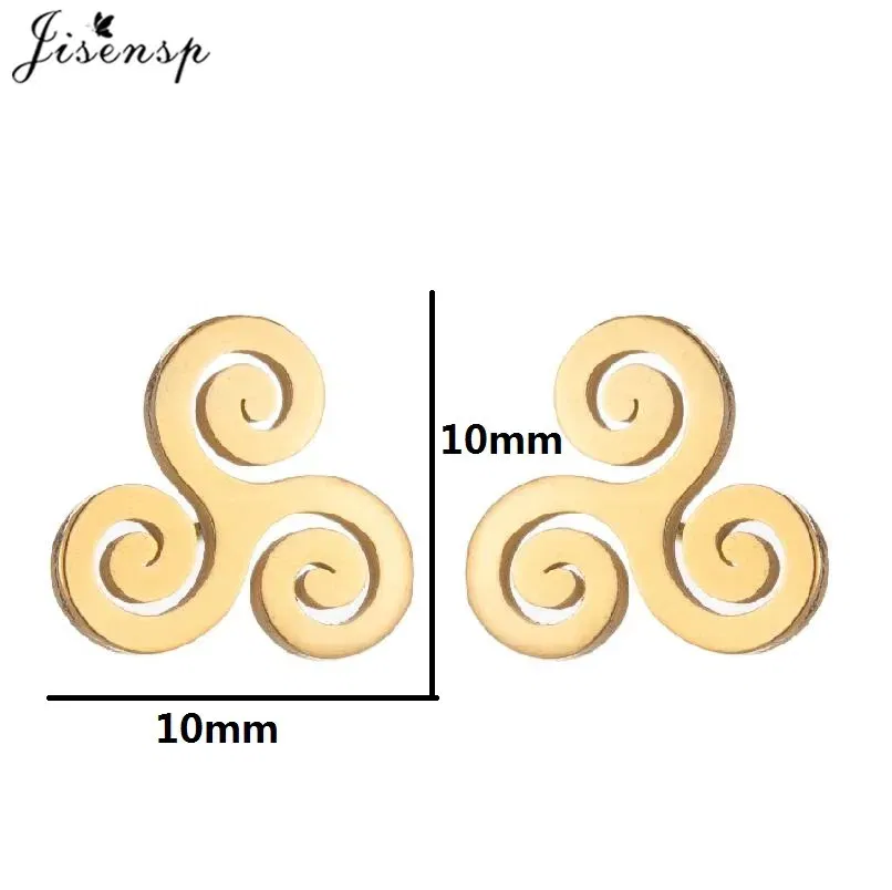 Metal Color: Green, Main Stone Color: Black - Cartoon The Movie Teen Wolf Triskele Triskelion Inspired Earrings Punk Stainless Steel Jewelry Triple Spiral Ear Studs Women Men