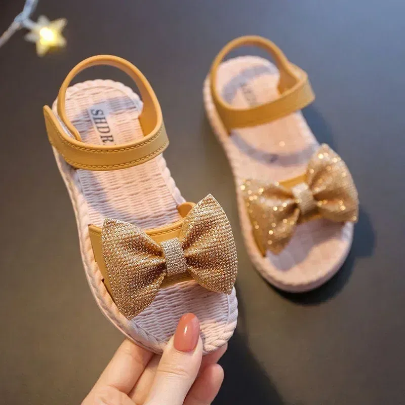 Color: SKY BLUE, Shoe Size: 4.5 - Girls Sandals 2024 Summer Princess Children Sandals Bow Tie Girl Shoes Fashion Casual Non Slip Kids Beach Shoes