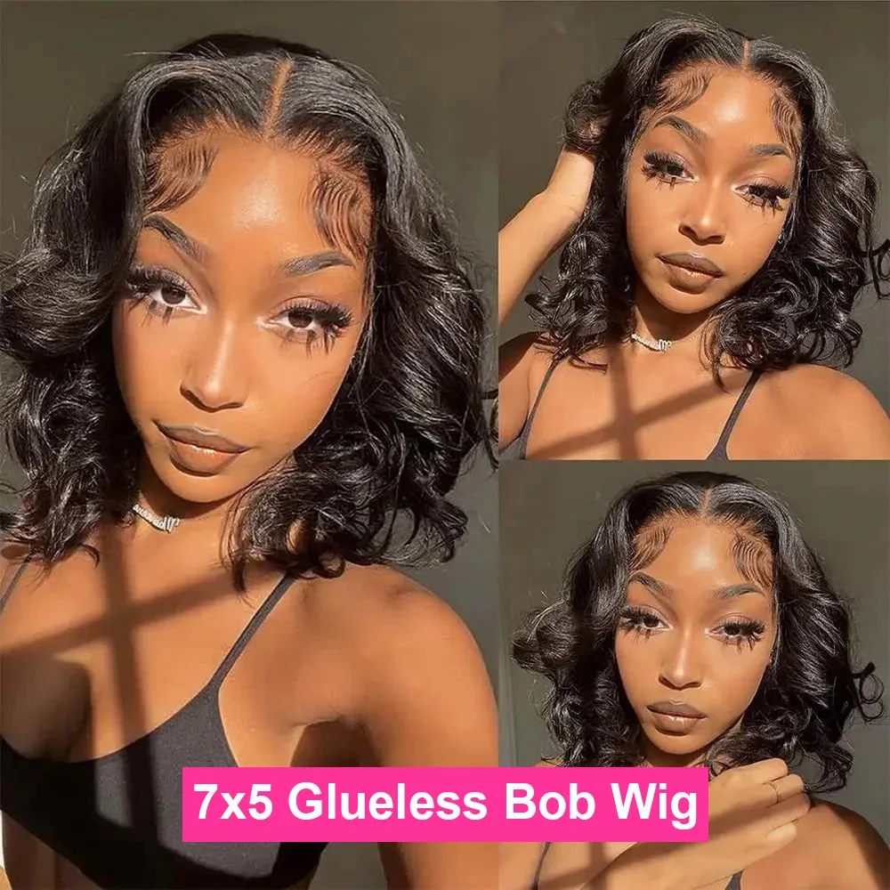 Hair Color: #1, Ships From: United States, Stretched Length: 10inches, Density: 180% - 7x5 Glueless Ready To Wear And Go Pre plucked 180 Density Body Wave Short Bob Human Hair Wigs 13x4 Lace Frontal Human Hair Wig
