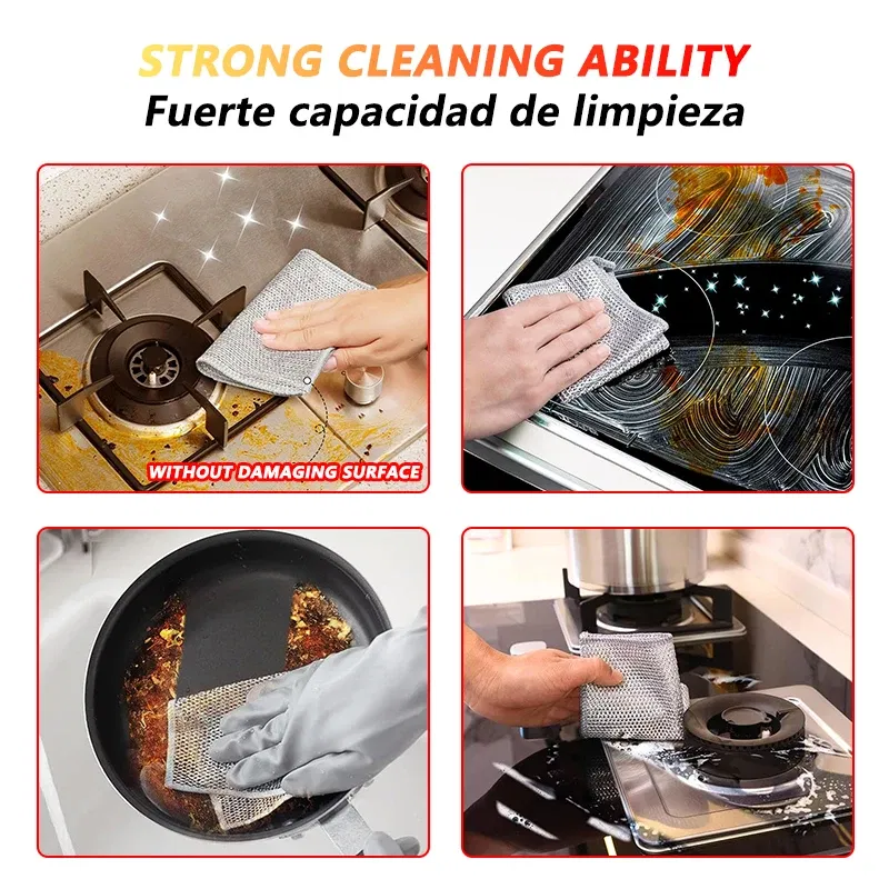Color: Red, Specification: 5pcs - Magic Cleaning Cloth Multipurpose Wire Miracle Cleaning Cloth Innovative Dishwashing Net Hand Towel for Kitchen Dishwashing Grid