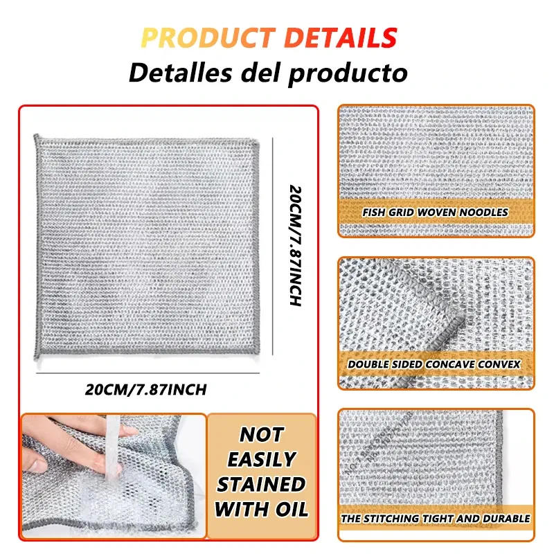 Color: Red, Specification: 5pcs - Magic Cleaning Cloth Multipurpose Wire Miracle Cleaning Cloth Innovative Dishwashing Net Hand Towel for Kitchen Dishwashing Grid