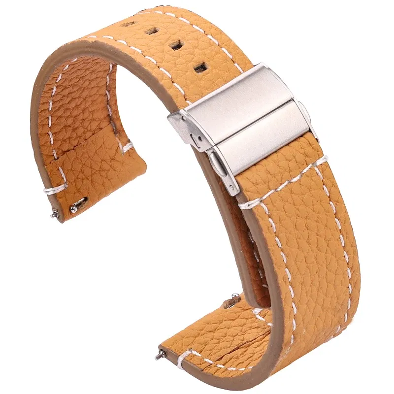 Band Color: BROWN, Band Width: 17mm - Soft Genuine Leather Smart Watch Band 18 20 22 24mm Women Men Cowhide Strap Brown Black Quick Release Watchband Bracelet