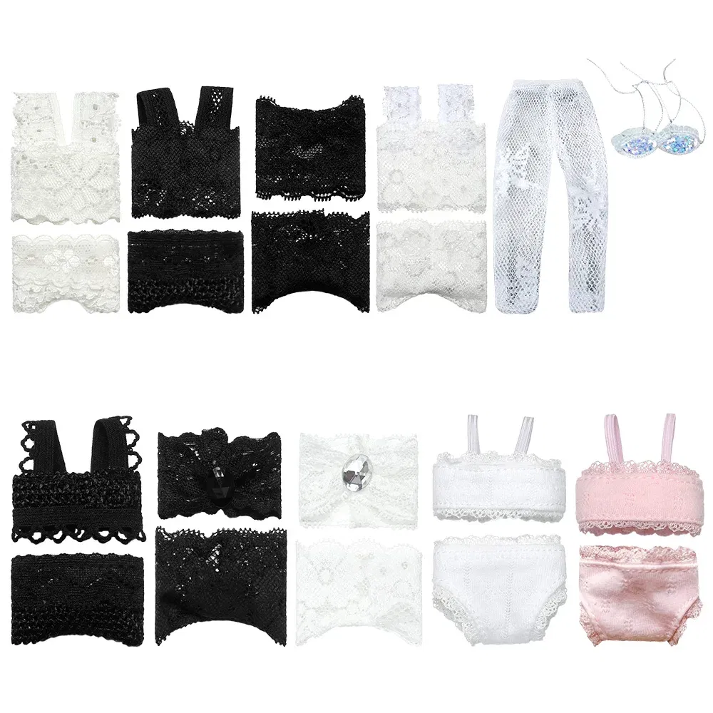 Color: Black - 1Set Soft Lace Underwear Bra Briefs For 30CM Doll 1/6 Knickers For Blythe 1/6 BJD Dolls Top Underpant For Dollhouse Kids Toy