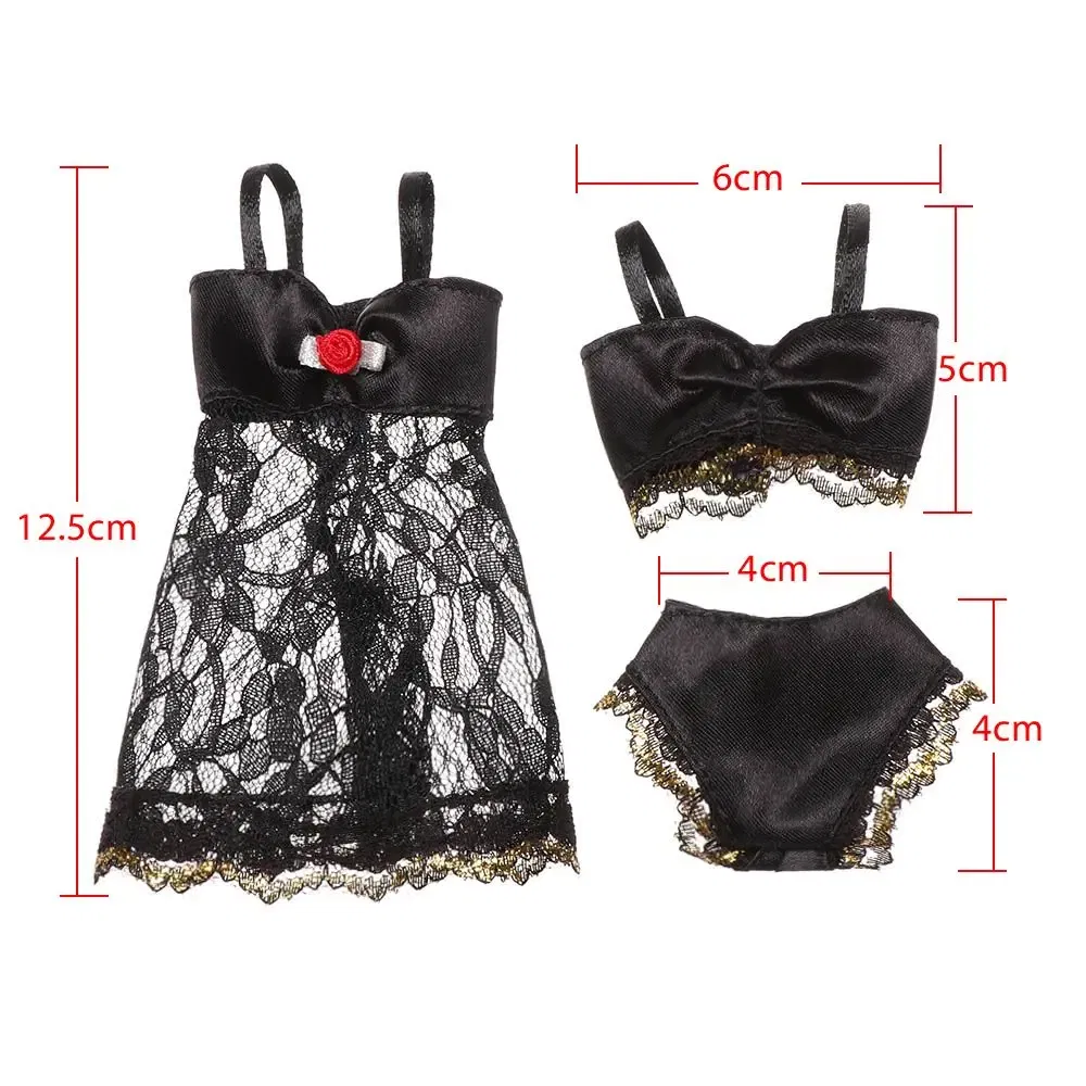 Color: Black - 1Set Soft Lace Underwear Bra Briefs For 30CM Doll 1/6 Knickers For Blythe 1/6 BJD Dolls Top Underpant For Dollhouse Kids Toy