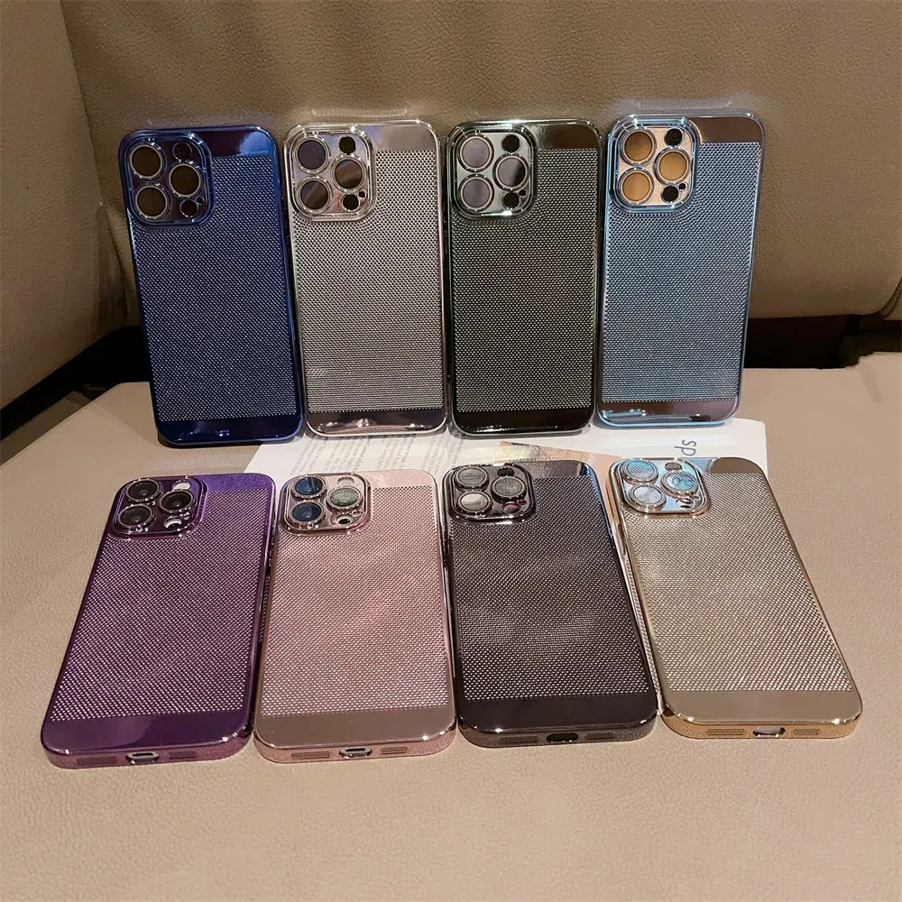 Color: Blue, Material: Vinyl - Luxury Plating Hollowed Out Case for iPhone 12 13 Mini 11 14 Pro Max X XR Xs Max 7 8 Plus Heat Dissipation Shockproof Lens Cover