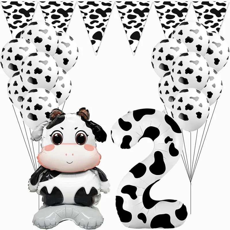Color: MINT GREEN - Cow Party Supplies Standing Cow Balloon 40inch Number Balloon Cow Print Latex Balloon Children's Farm Birthday Party Decoration