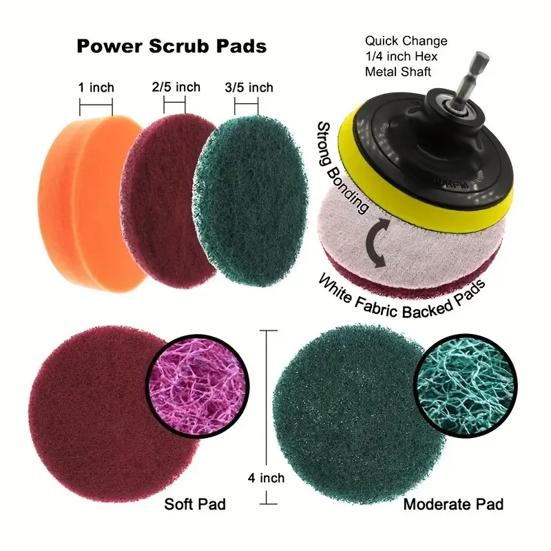 11pcs Drill Brush Attachment Set, Power Scrubber Cleaning Brushes Kit, Electric Scrubber Washing Brush Kit Drill Brush Used For Grout Floor, Bathtub