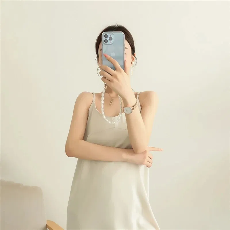 Color: Malachite Blue, Bundle: Case & Strap, Material: Plastic - Pearl Bracelet Wrist Chain Phone Case For iPhone 13 12 11 14 15 Pro Max XR X XS Mini 7 8 Plus SE Transparent Hard Acrylic Cover