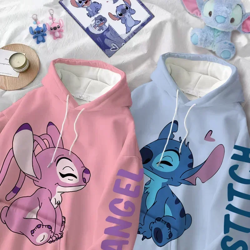 Color: Beige, Size: 6T - Disney Hoodie Fashion Stitch Angel Monster Letter Cartoon Sweatshirt Pullover Cute Harajuku Unisex Women's Pocket Top