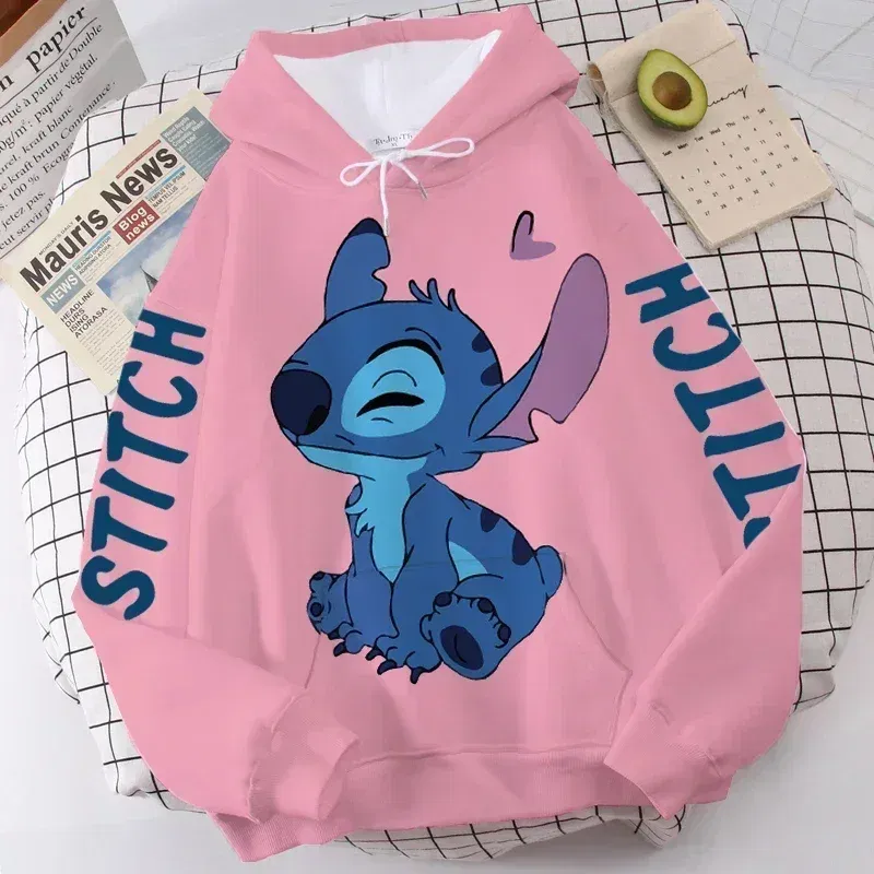 Color: Beige, Size: 6T - Disney Hoodie Fashion Stitch Angel Monster Letter Cartoon Sweatshirt Pullover Cute Harajuku Unisex Women's Pocket Top