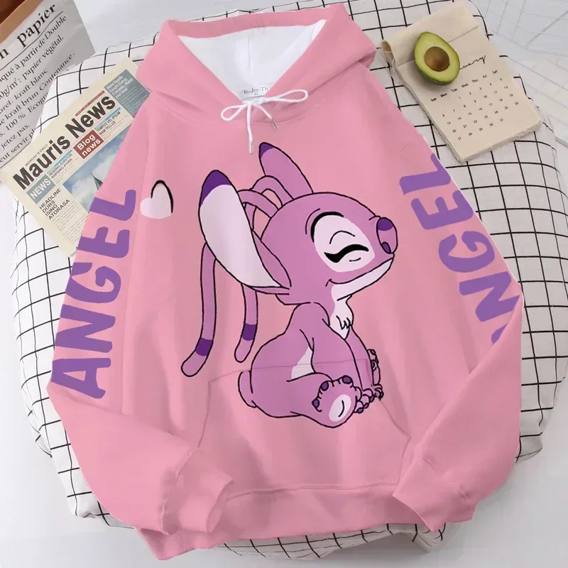Color: Beige, Size: 6T - Disney Hoodie Fashion Stitch Angel Monster Letter Cartoon Sweatshirt Pullover Cute Harajuku Unisex Women's Pocket Top