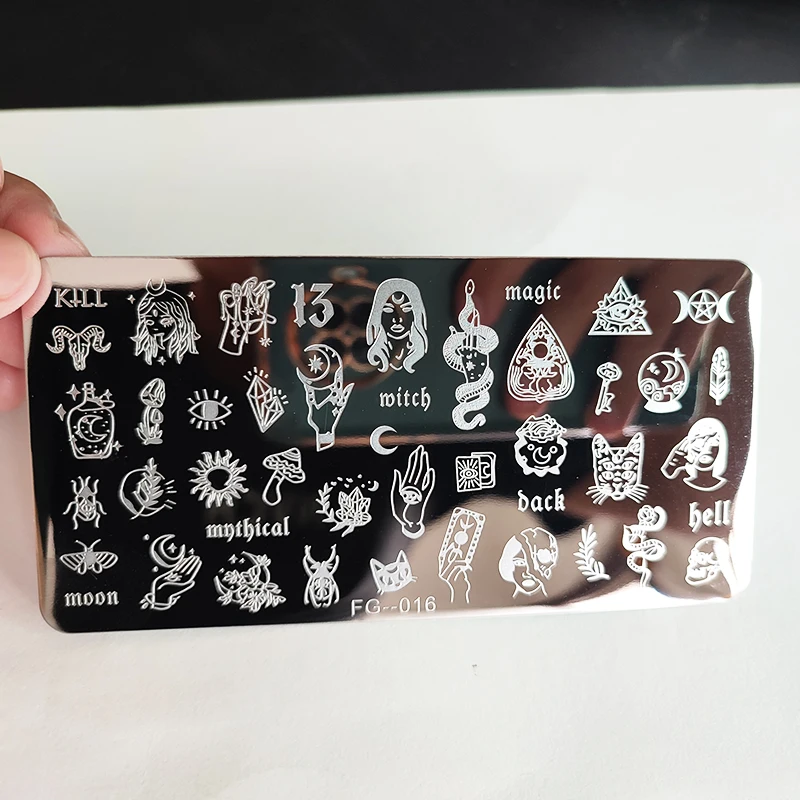 Color: Light Khaki - Cute Cartoon Animal Nail Stamping Plates Cartoon Cat Mermaid Girl Gragon Brand Image Stainless Steel Stencil Nail Art Template