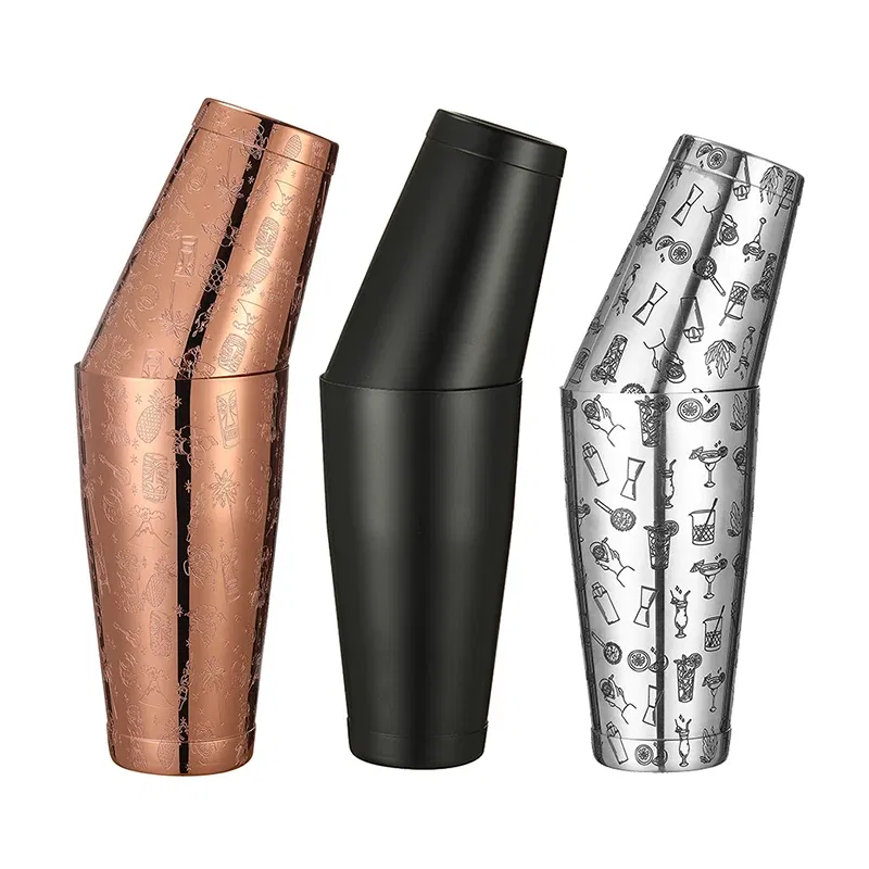 Color: Watermelon red - Stainless Steel Boston Shaker Bar Shaker with different Surface Finish -2 Piece Cocktail Shaker, 15-Ounce and 25-Ounce
