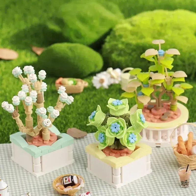 Ships From: CHINA, Color: Pink - Zhegao Cute Succulent Plant Building Blocks Potted Plant Assembly Toy Small Particle Desktop Ornament For Girls