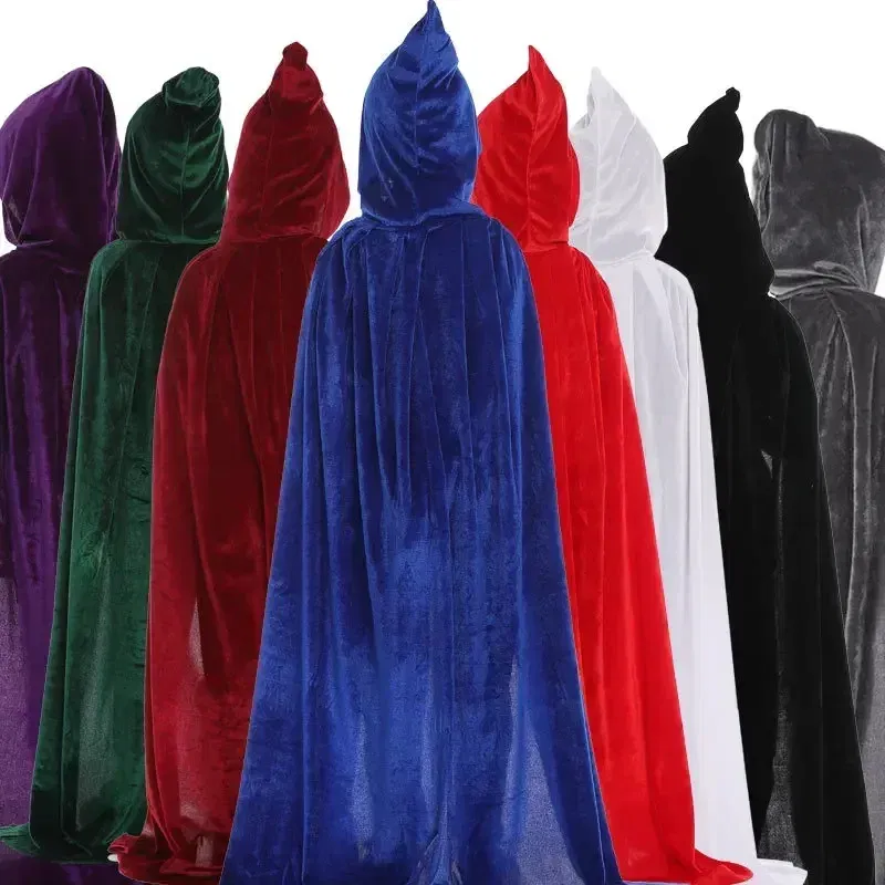 Color: Mint, Size: S - Velvet Cloak Cape Hooded Medieval Costume Witch Wicca Vampire Man Woman Unisex Solid Color