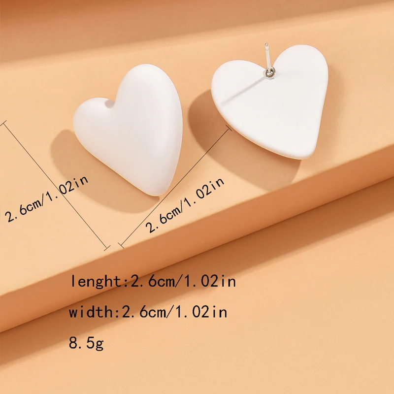 Metal Color: SILVER PLATED - Koean Fashion Candy Color Acrylic Love Eardrop Simple Design Geometric Heart Party Jewelry Earrings Ear Studs All-match EarStuds