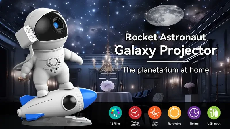 1pc Rocket Astronaut Galaxy Projector Night Light, Lamp And 13 Pieces Of Movie Sky Projector, 360 Rotation, For Bedroom Planetarium, Holiday Party Gift