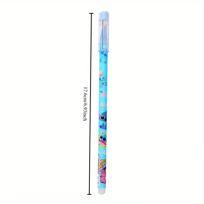 12pcs Cute Cartoon Stitch Erasable Pen Cartoon Cap Pull Pen Creative Student Stationery Black 0.5 Holiday Birthday Gift