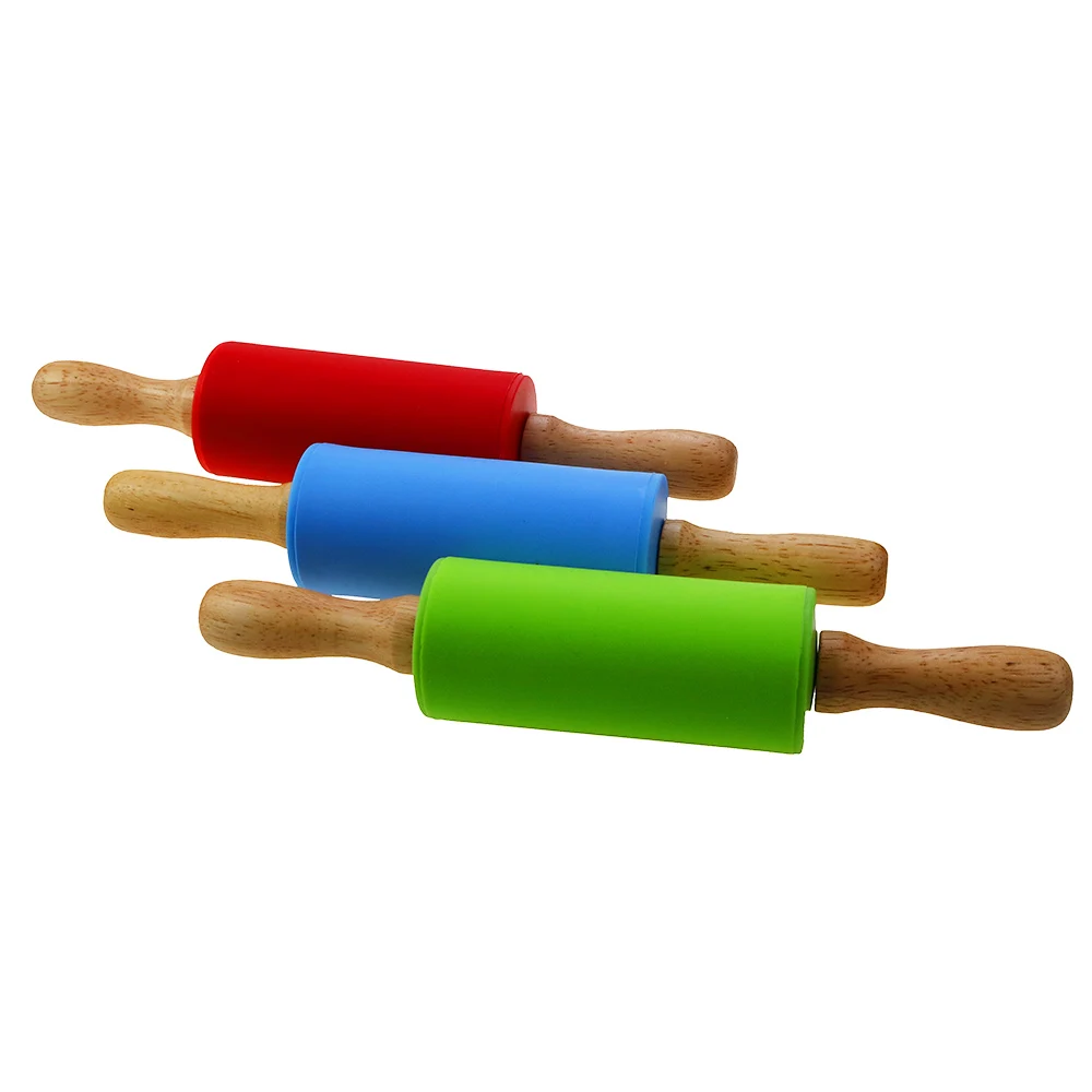 Color: Chocolate - 1pcs Non-Stick Wooden Handle Pin Pastry Dough Flour Roller Silicone Rolling Kitchen Baking Cooking Tools Christmas Rolling Pin