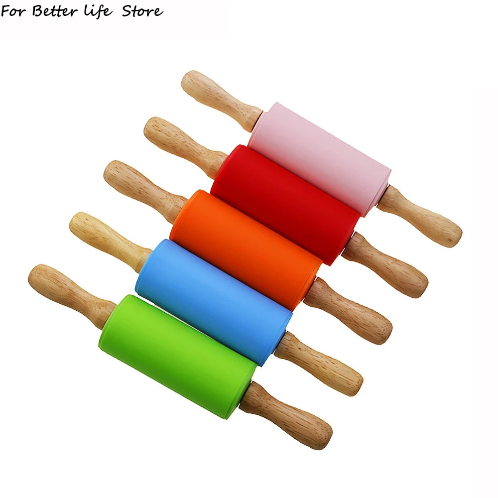Color: Chocolate - 1pcs Non-Stick Wooden Handle Pin Pastry Dough Flour Roller Silicone Rolling Kitchen Baking Cooking Tools Christmas Rolling Pin